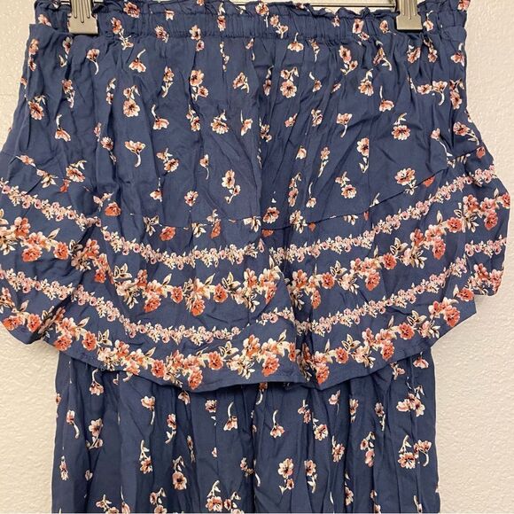 Japna smocked ruffle strapless jumpsuit wide leg palazzo romantic blue floral M - Picture 4 of 11